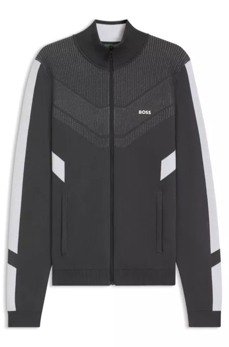 Zip-up jacket in jacquard-structured cotton