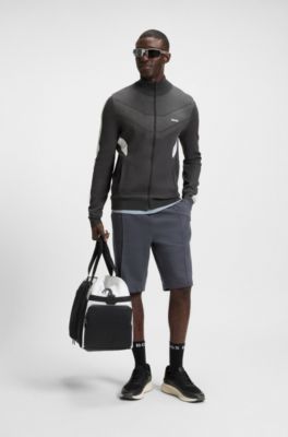 Zip-up jacket in jacquard-structured cotton, Dark Grey