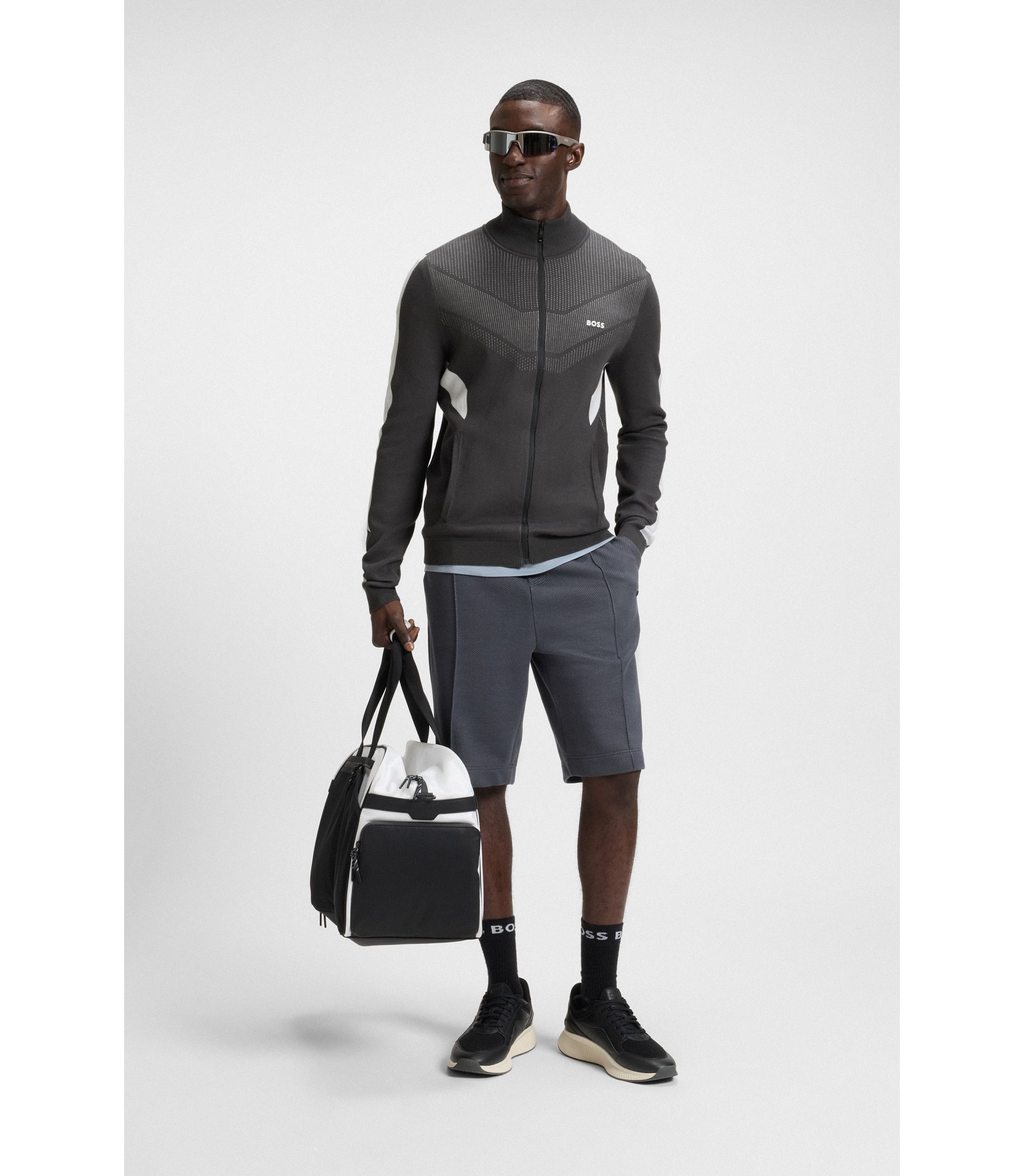 BOSS - Zip-up jacket in jacquard-structured cotton - Dark Grey
