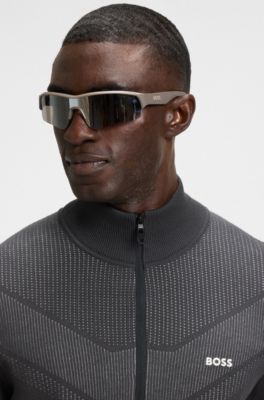 Zip-up jacket in jacquard-structured cotton, Dark Grey