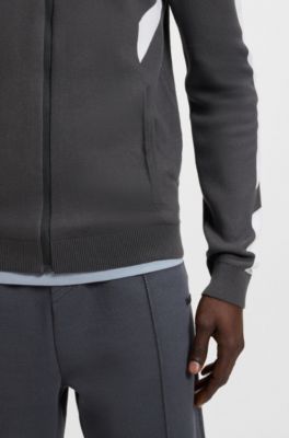 Zip-up jacket in jacquard-structured cotton, Dark Grey