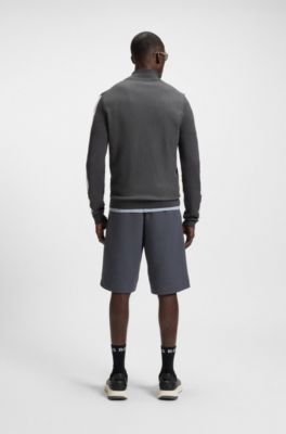 Zip-up jacket in jacquard-structured cotton, Dark Grey