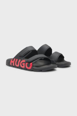 Logo sandals with double touch-closure straps, Black