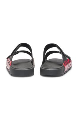Logo sandals with double touch-closure straps, Black