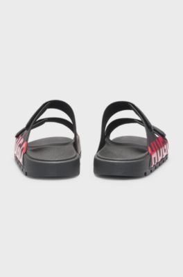 Logo sandals with double touch-closure straps, Black