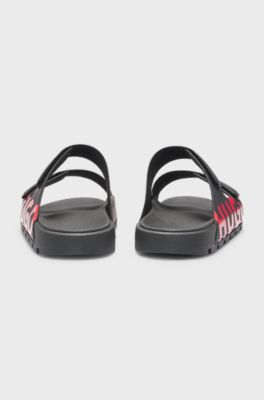 Mules &agrave; double bride avec logo, Noir