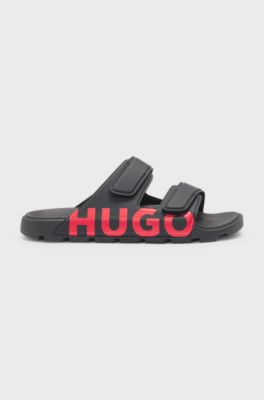 Logo sandals with double touch-closure straps, Black