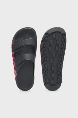 Logo sandals with double touch-closure straps, Black