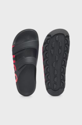 Twin-strap logo slides, Black