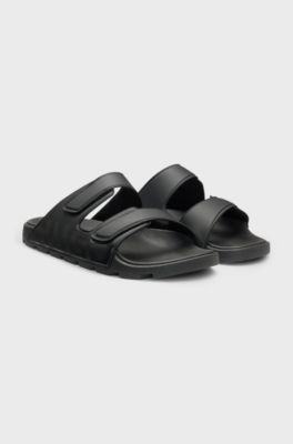 Logo sandals with double touch-closure straps, Black