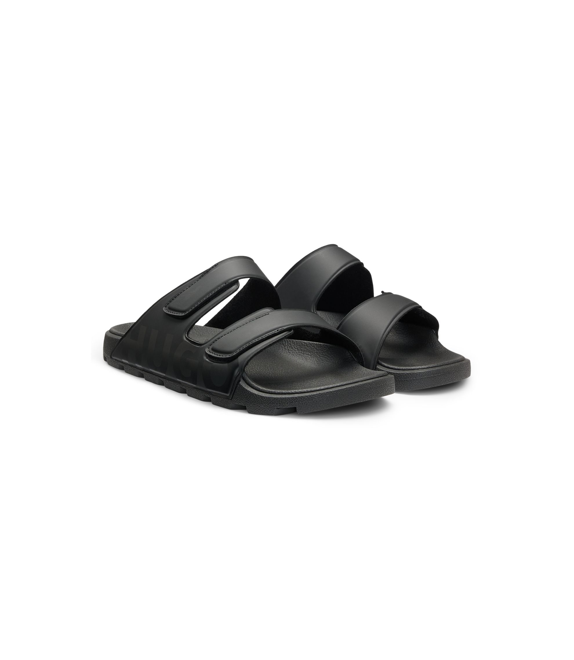 HUGO BOSS サンダル HUGO - Logo sandals with double touch-closure straps - Black