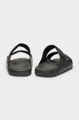 Logo sandals with double touch-closure straps, Black