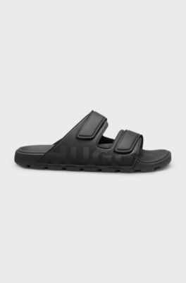 Logo sandals with double touch-closure straps, Black