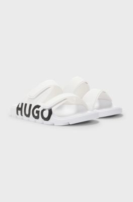 Logo sandals with double touch-closure straps, White