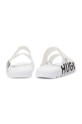 Logo sandals with double touch-closure straps, White