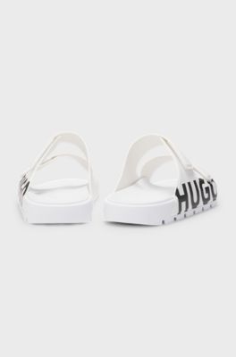 Logo sandals with double touch-closure straps, White