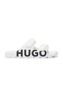 Logo sandals with double touch-closure straps, White