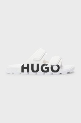 Sandali con logo con doppio cinturino con chiusura a strappo, Bianco