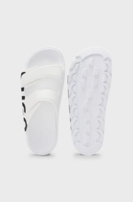 Logo sandals with double touch-closure straps, White