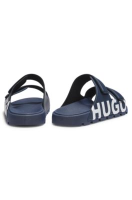 Logo sandals with double touch-closure straps, Dark Blue