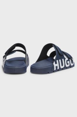 Logo sandals with double touch-closure straps, Dark Blue