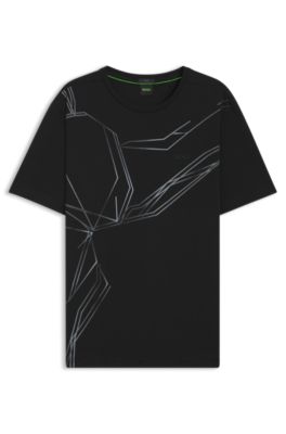 Stretch-cotton T-shirt with degrad&eacute; print, Black