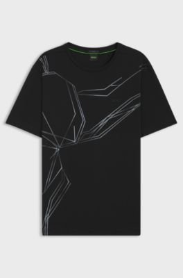 Stretch-cotton T-shirt with degrad&eacute; print, Black