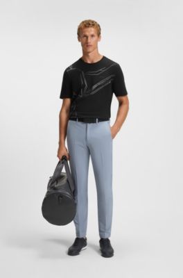Stretch-cotton T-shirt with degrad&eacute; print, Black