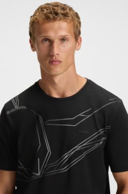 Stretch-cotton T-shirt with degrad&eacute; print, Black