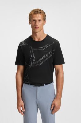 Stretch-cotton T-shirt with degrad&eacute; print, Black