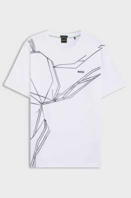 Stretch-cotton T-shirt with degrad&eacute; print, White