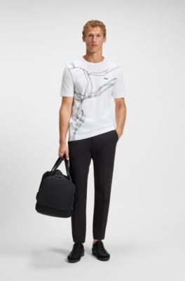 Stretch-cotton T-shirt with degrad&eacute; print, White