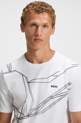 Stretch-cotton T-shirt with degrad&eacute; print, White