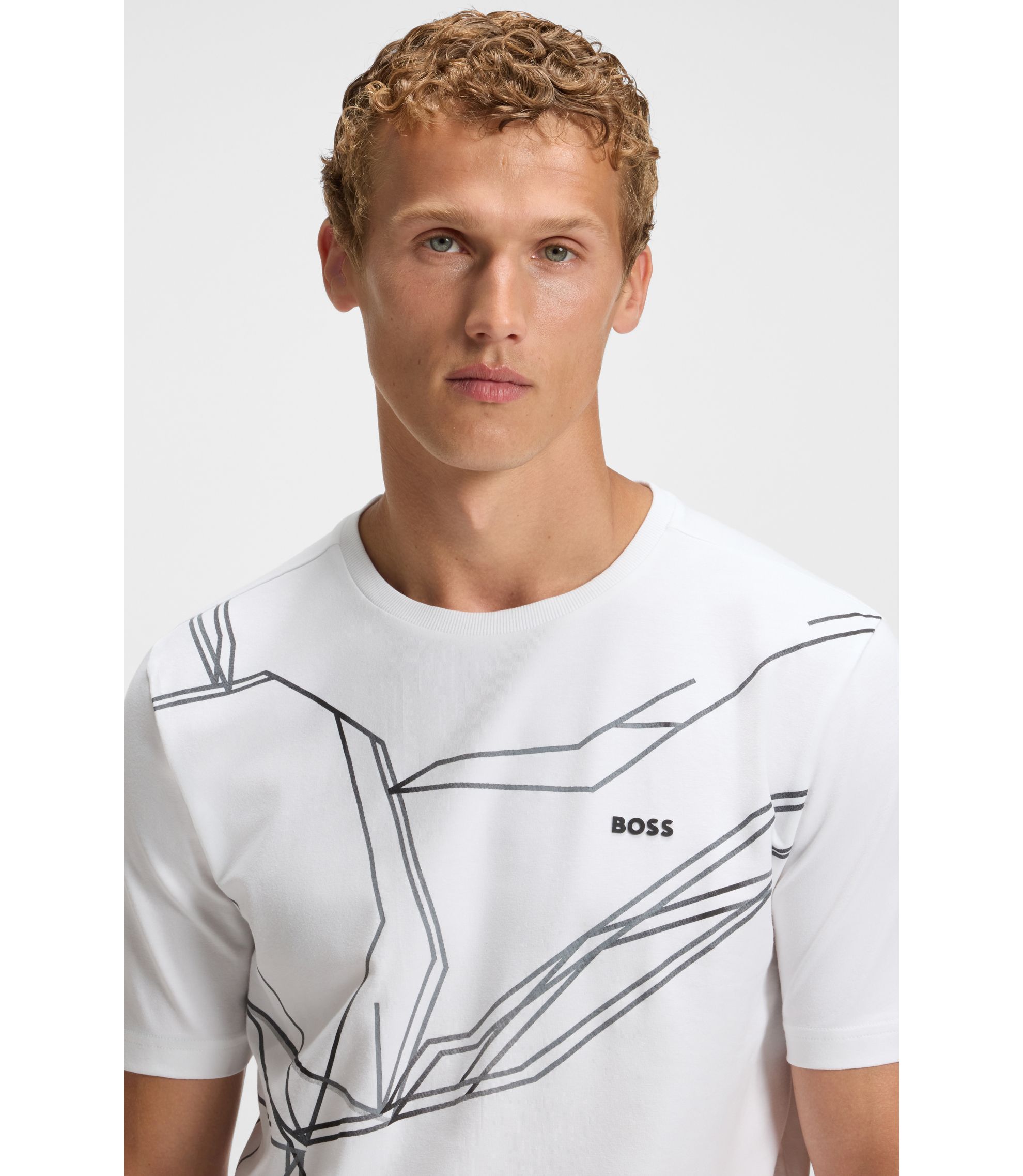 BOSS Stretch-cotton T-shirt with degradé print White