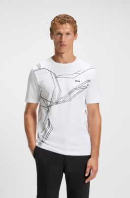 Stretch-cotton T-shirt with degrad&eacute; print, White