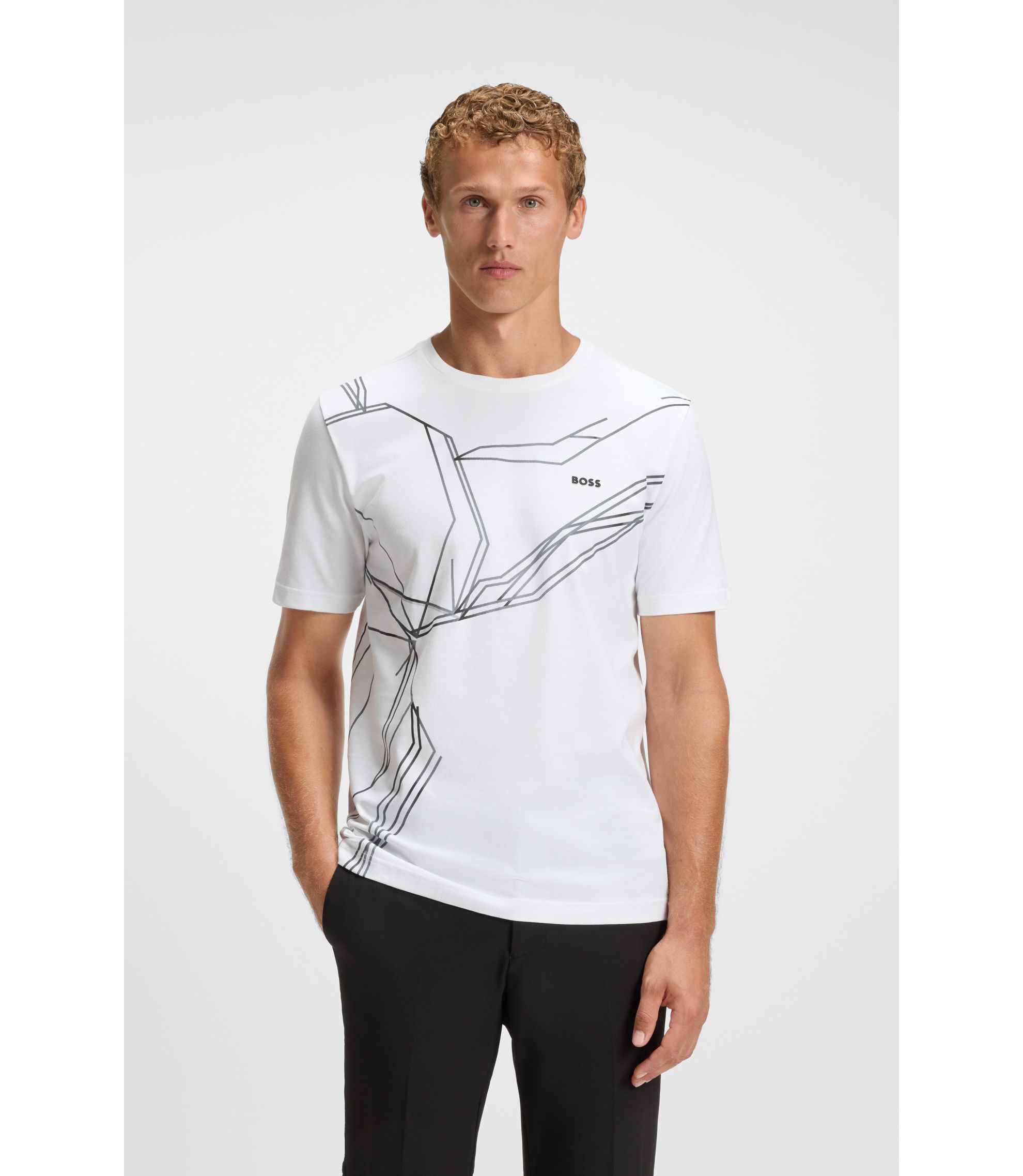 BOSS - Stretch-cotton T-shirt with degradé print - White