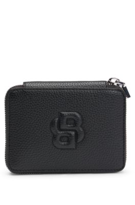 Small grained ziparound wallet with Double B monogram, Black