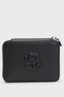 Liten pl&aring;nbok i strukturerat material med Double B-monogram och omslutande blixtl&aring;s, Svart