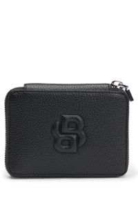 Small grained ziparound wallet with Double B monogram, Black