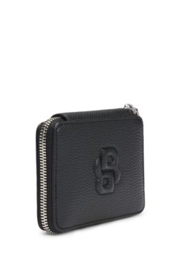 Small grained ziparound wallet with Double B monogram, Black