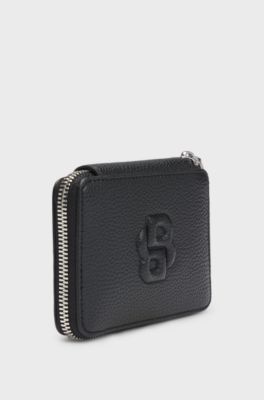 Kleine Geldb&ouml;rse mit genarbter Struktur, Rei&szlig;verschluss und Double-B-Monogramm, Schwarz