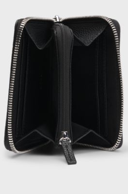 Portafoglio piccolo con lavorazione martellata, zip e monogramma Double B, Nero