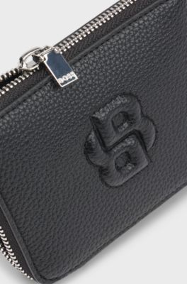 Small grained ziparound wallet with Double B monogram, Black