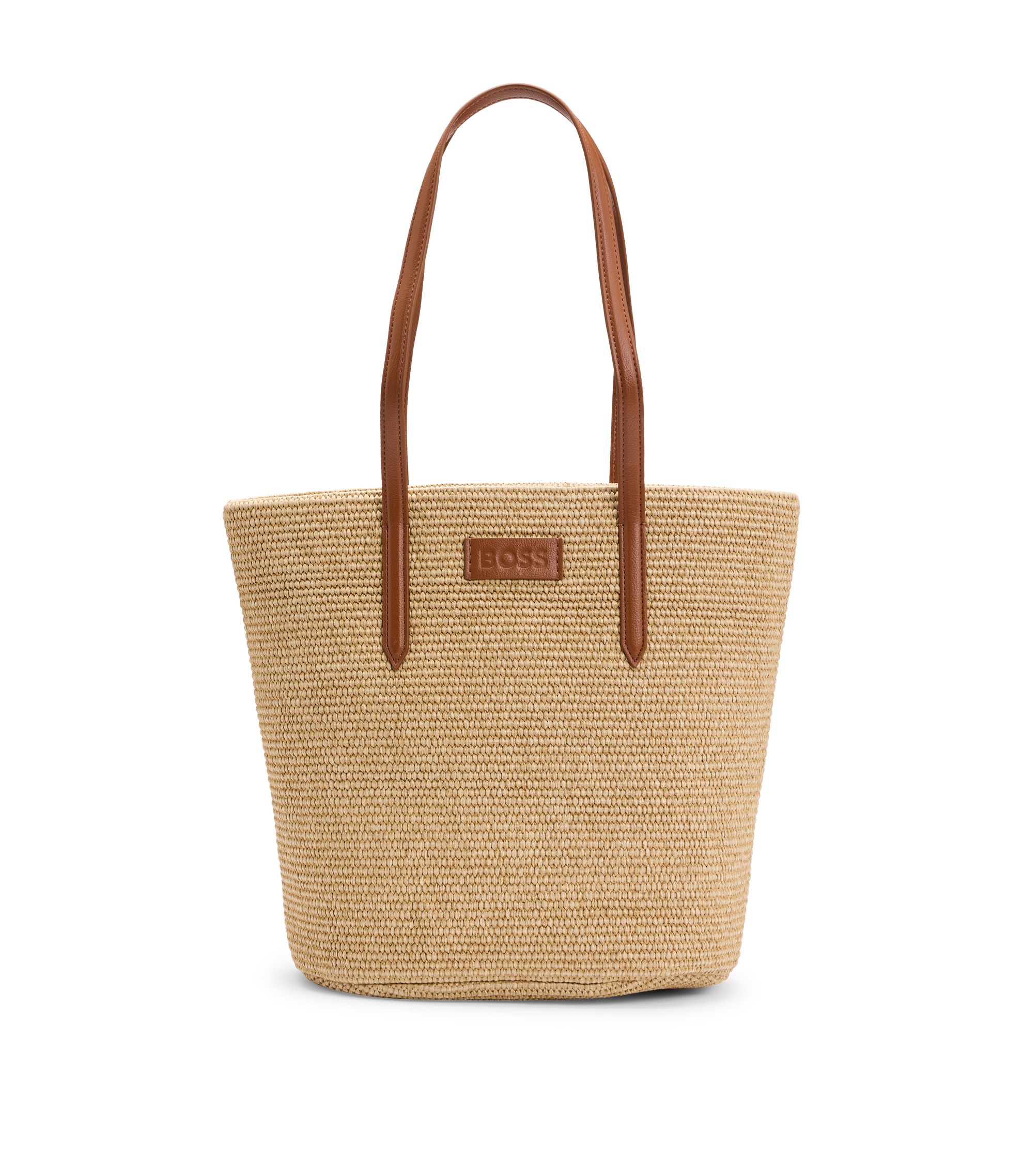 BOSS - Raffia tote bag with detachable pouch - Beige