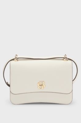 Leather crossbody bag with Double B monogram, White