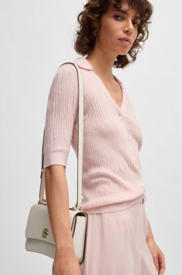 Leather crossbody bag with Double B monogram, White