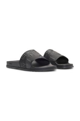 Italian-made slides with mixed logos, Black