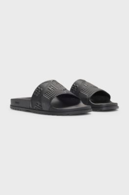 Italian-made slides with mixed logos, Black
