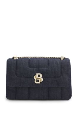 Quilted denim shoulder bag with Double B monogram, Dark Blue