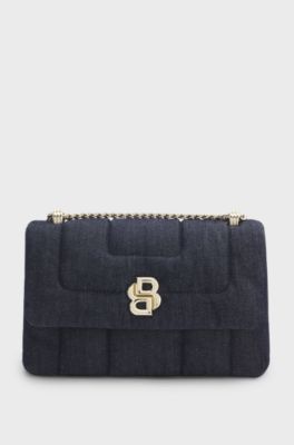 Quilted denim shoulder bag with Double B monogram, Dark Blue